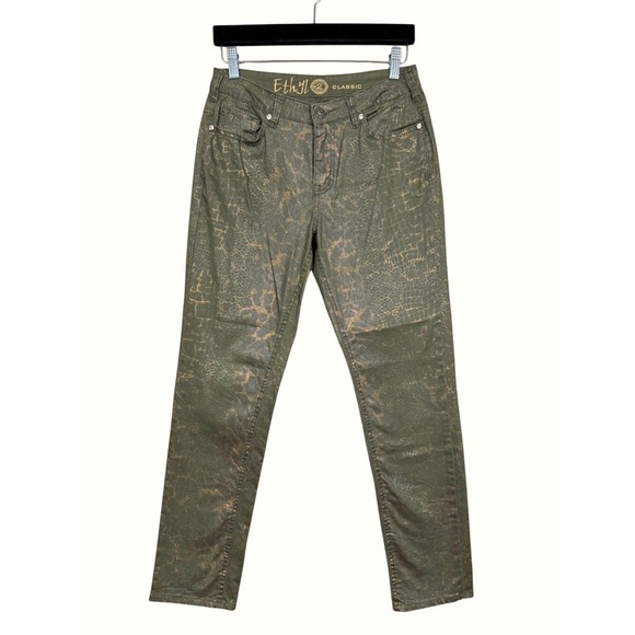 Ethyl Denim - Ethly Jeans Women's Size 2 Olive Green Gold Embellished Pockets Straight Leg
